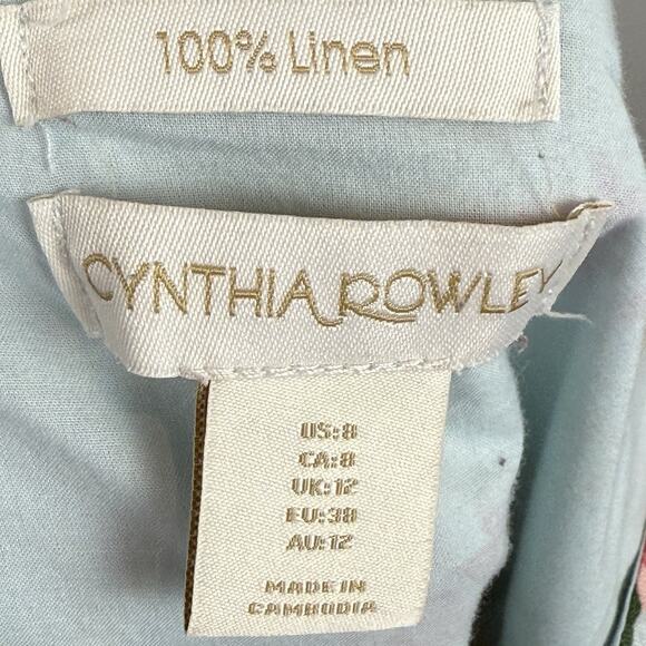 Cynthia Rowley 100% Linen Floral Dress Women 8 Blue Spaghetti Cami Resort Boho - Picture 8 of 8